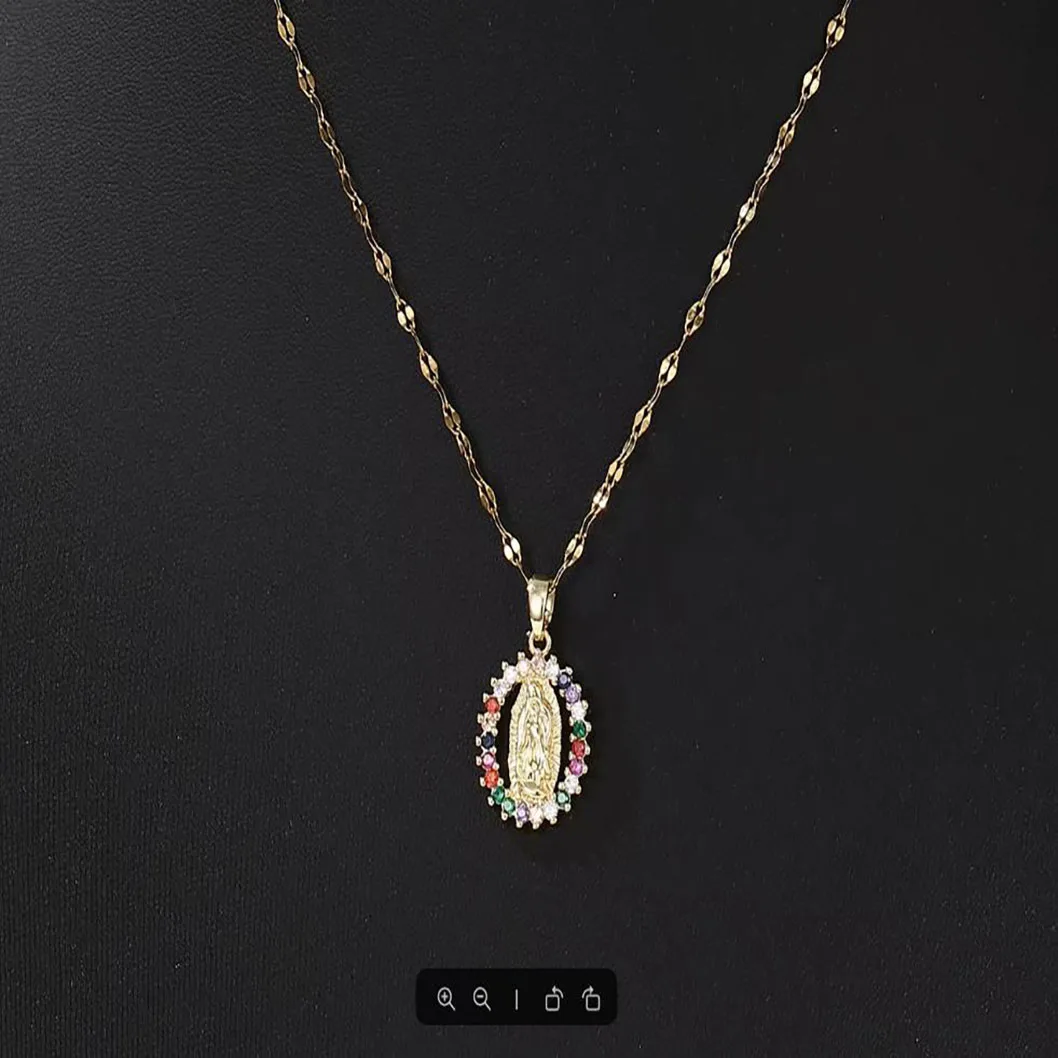 European and American Fashion and Gorgeous Women's All Sky Star Micro Inlaid Colorful Zircon Virgin Mary Hollow Necklace - Image 2