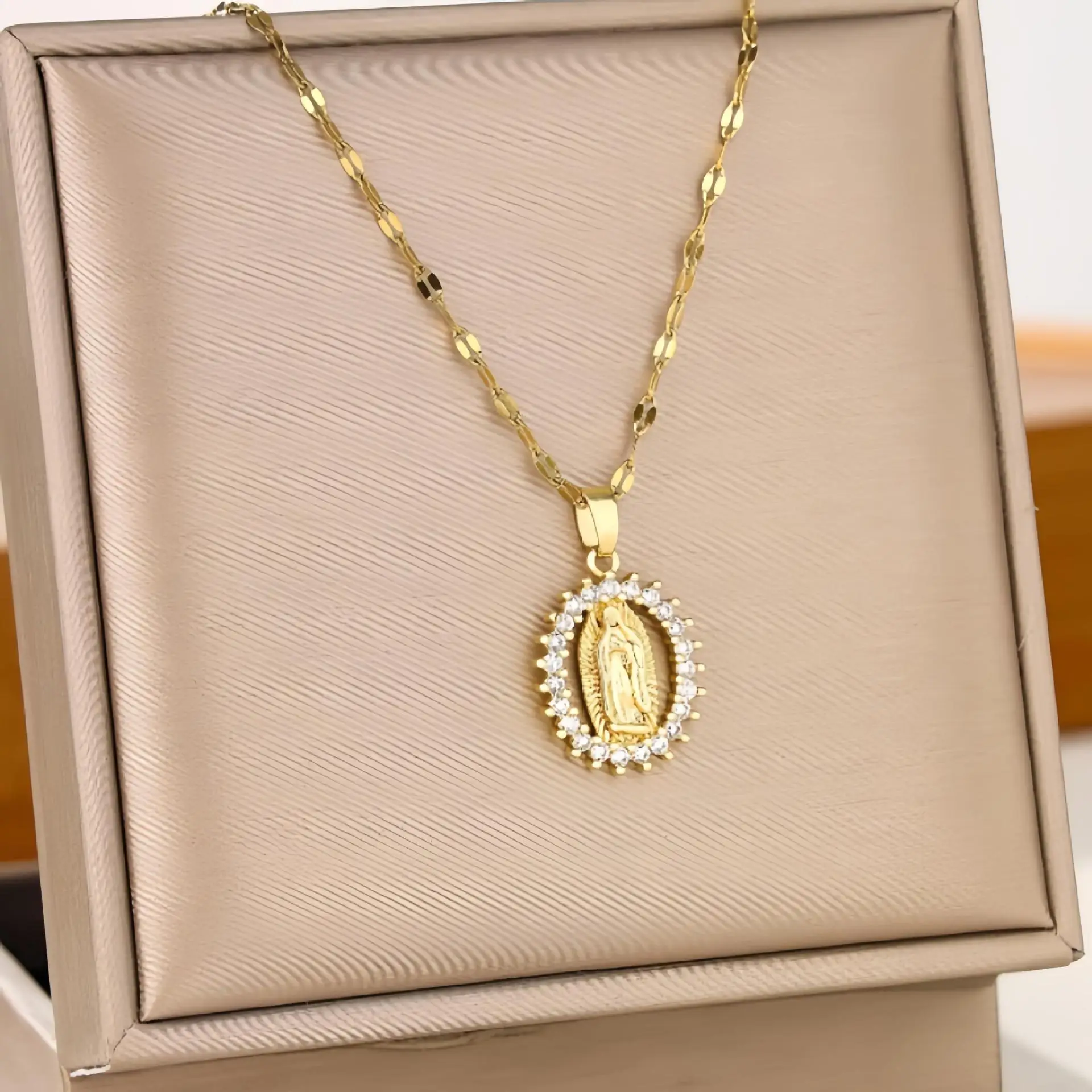 European and American Fashion and Gorgeous Women's All Sky Star Micro Inlaid Colorful Zircon Virgin Mary Hollow Necklace